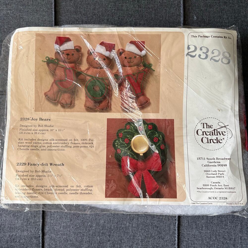 Joy Bears Christmas Vintage Stamped Embroidery Kit by The Creative Circle - 1988